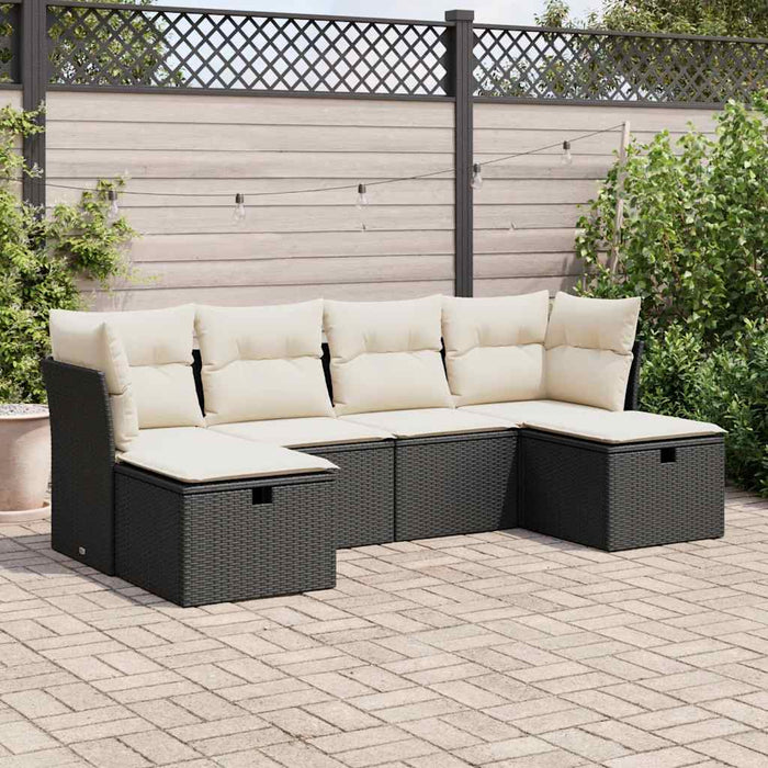 vidaXL Set Divano da Giardino 6 pz con Cuscini Nero in Polyrattan