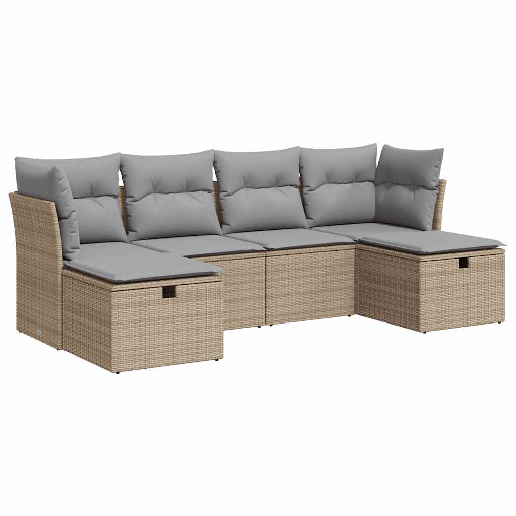 Set Divano da Giardino 6 pz con Cuscini Beige in Polyrattan