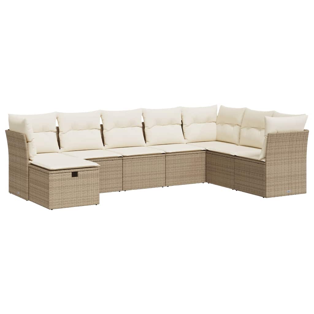 vidaXL Set Divano da Giardino 8 pz con Cuscini Beige in Polyrattan