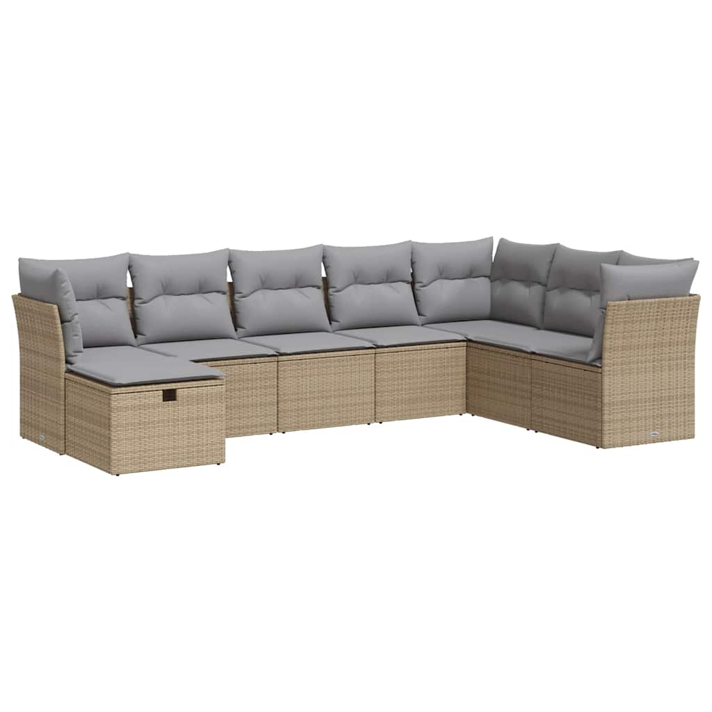vidaXL Set Divano da Giardino 8 pz con Cuscini Beige in Polyrattan