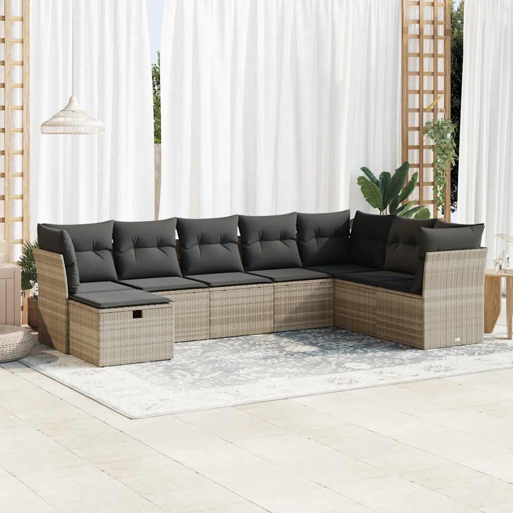 Set Divano da Giardino 8pz con Cuscini Grigio Chiaro Polyrattan 3325338