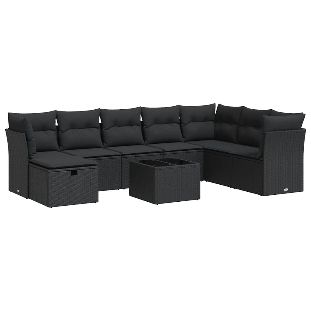 Set Divani da Giardino 9 pz con Cuscini Nero in Polyrattan 3325341