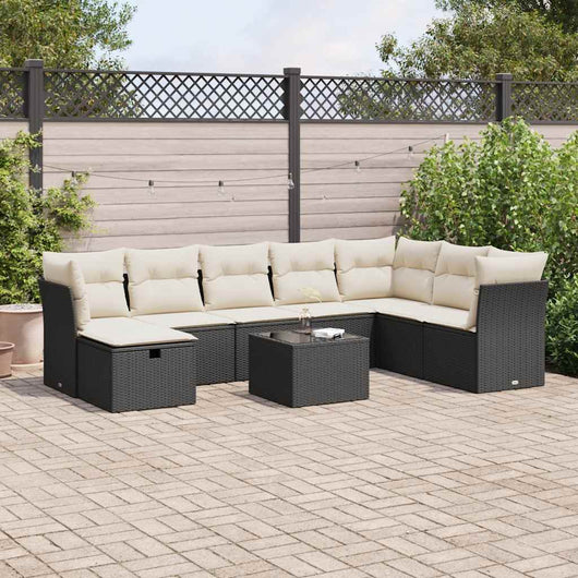 vidaXL Set Divani da Giardino 9 pz con Cuscini Nero in Polyrattan