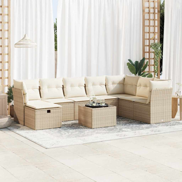 Set Divano da Giardino 9 pz con Cuscini Beige in Polyrattan