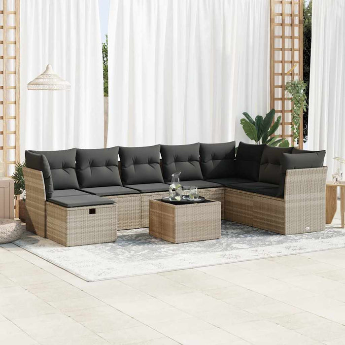 vidaXL Set Divano da Giardino 9pz con Cuscini Grigio Chiaro Polyrattan