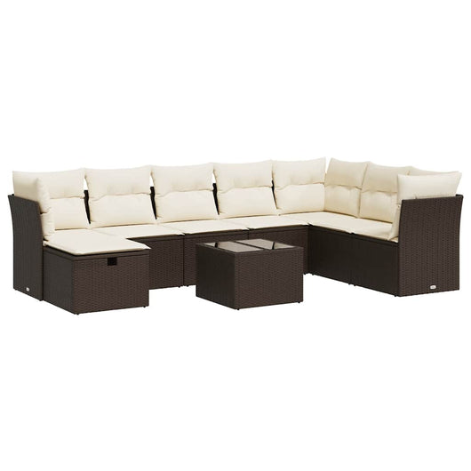 vidaXL Set Divani da Giardino 9pz con Cuscini Marrone in Polyrattan