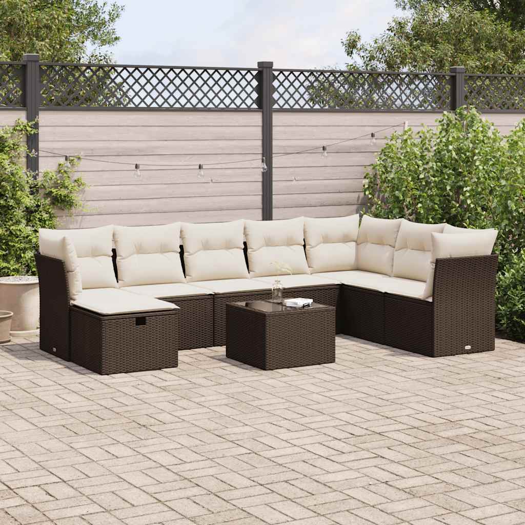 vidaXL Set Divani da Giardino 9pz con Cuscini Marrone in Polyrattan