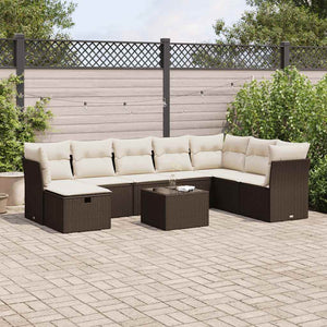 vidaXL Set Divani da Giardino 9pz con Cuscini Marrone in Polyrattan