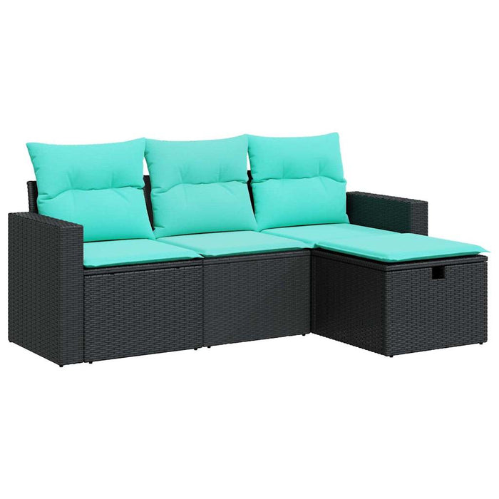 Set Divani da Giardino 4 pz con Cuscini Nero in Polyrattan 3325353