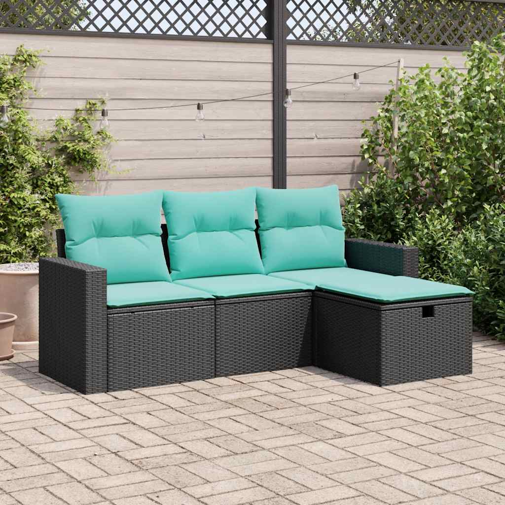 Set Divani da Giardino 4 pz con Cuscini Nero in Polyrattan 3325353