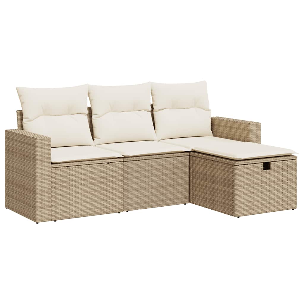 vidaXL Set Divano da Giardino 4 pz con Cuscini Beige in Polyrattan