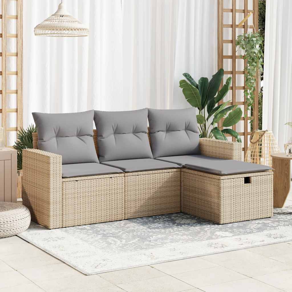 Set Divano da Giardino 4 pz con Cuscini-Sofa da Giardino-Divanetto da esterno Beige in Polyrattan 232719