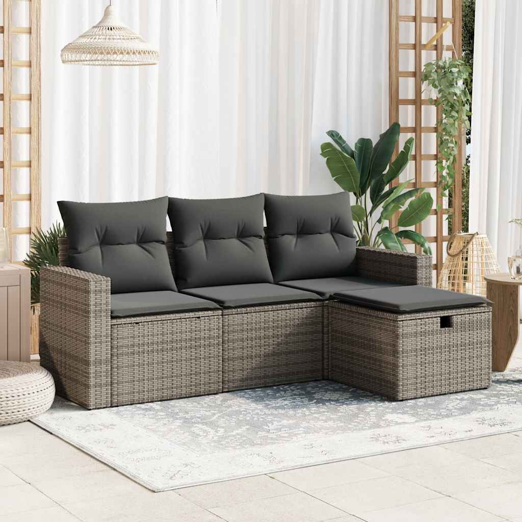 vidaXL Set Divani da Giardino 4 pz con Cuscini in Polyrattan Grigio