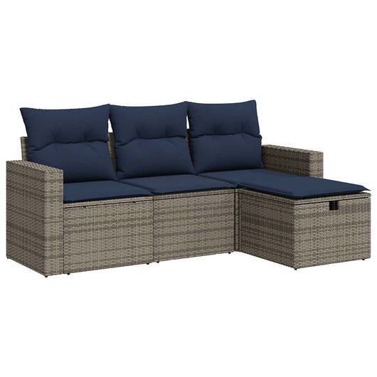 vidaXL Set Divani da Giardino 4 pz con Cuscini in Polyrattan Grigio