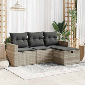 Set Divano da Giardino 4 pz con Cuscini-Sofa da Giardino-Divanetto da esterno Grigio Chiaro Polyrattan 102283