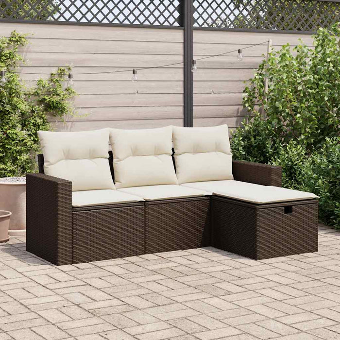 Set Divano da Giardino 4 pz con Cuscini-Sofa da Giardino-Divanetto da esterno Marrone in Polyrattan 795383