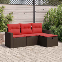 Set Divano da Giardino 4 pz con Cuscini-Sofa da Giardino-Divanetto da esterno Marrone in Polyrattan 598016