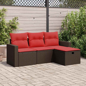 Set Divano da Giardino 4 pz con Cuscini-Sofa da Giardino-Divanetto da esterno Marrone in Polyrattan 598016
