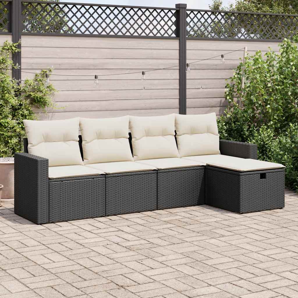 Set Divani da Giardino 5 pz con Cuscini in Polyrattan Nero 3325362