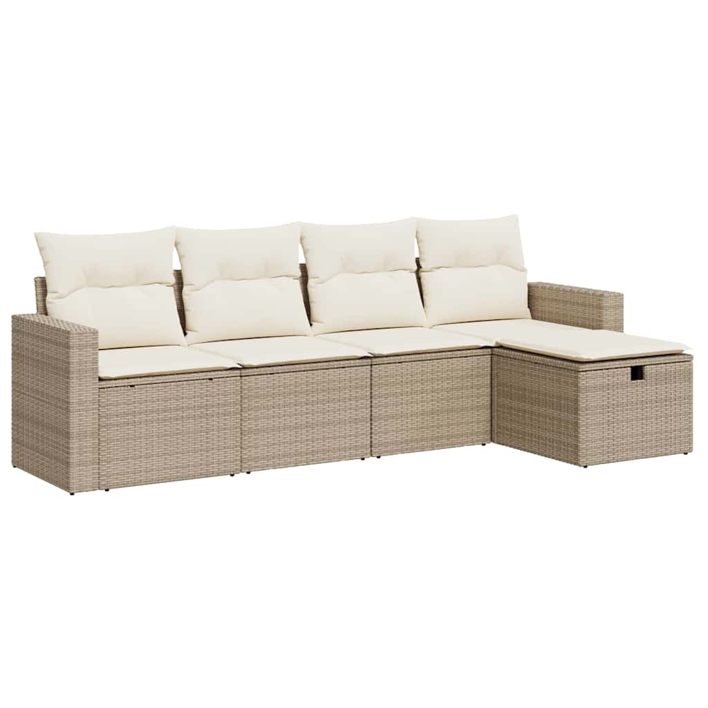 Set Divano da Giardino 5 pz con Cuscini Beige in Polyrattan 3325364