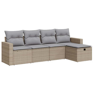 Set Divano da Giardino 5 pz con Cuscini Beige in Polyrattan