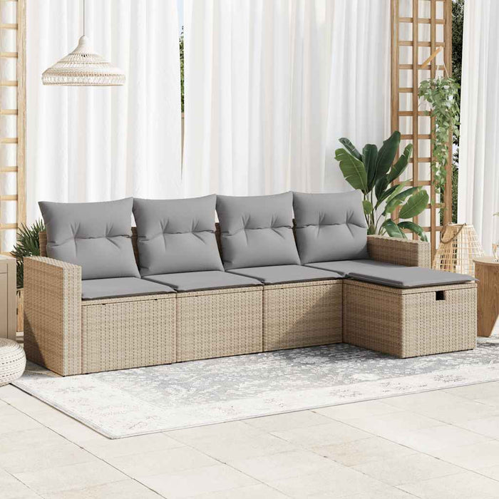 Set Divano da Giardino 5 pz con Cuscini Beige in Polyrattan