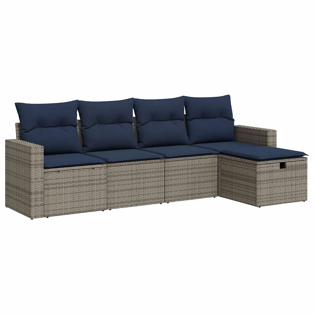 Set Divano da Giardino 5 pz con Cuscini-Sofa da Giardino-Divanetto da esterno Grigio in Polyrattan 387923
