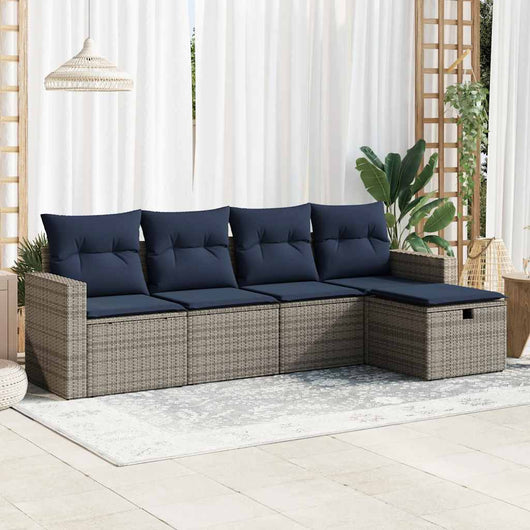 Set Divano da Giardino 5 pz con Cuscini-Sofa da Giardino-Divanetto da esterno Grigio in Polyrattan 387923