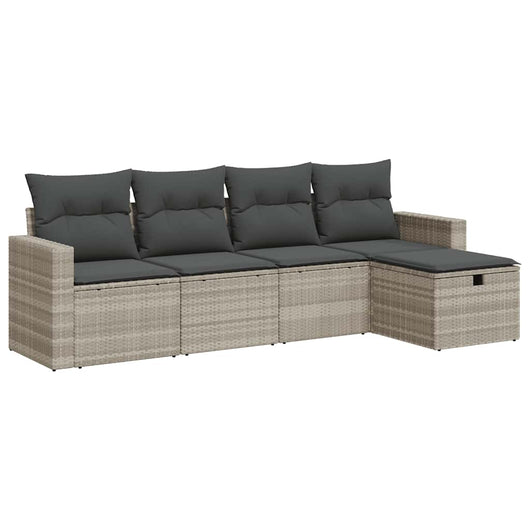 vidaXL Set Divano da Giardino 5pz con Cuscini Grigio Chiaro Polyrattan