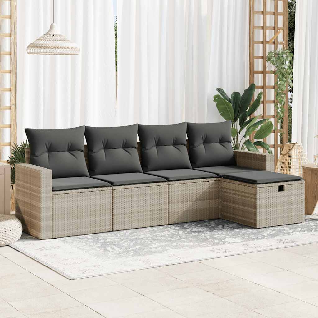Set Divano da Giardino 5pz con Cuscini-Sofa da Giardino-Divanetto da esterno Grigio Chiaro Polyrattan 986608