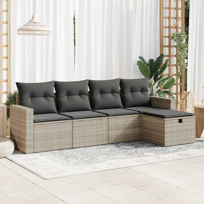Set Divano da Giardino 5pz con Cuscini-Sofa da Giardino-Divanetto da esterno Grigio Chiaro Polyrattan 986608