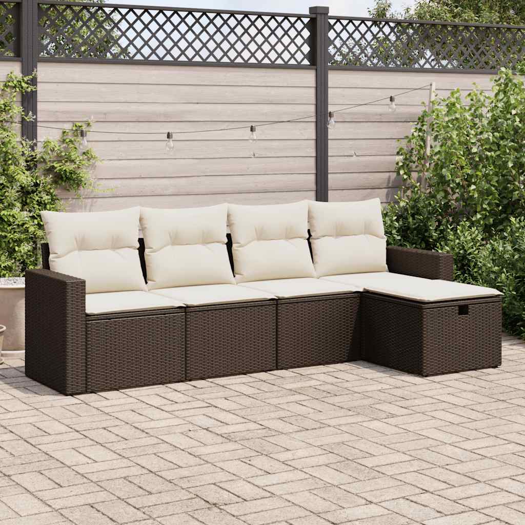 vidaXL Set Divano da Giardino 5 pz con Cuscini Marrone in Polyrattan