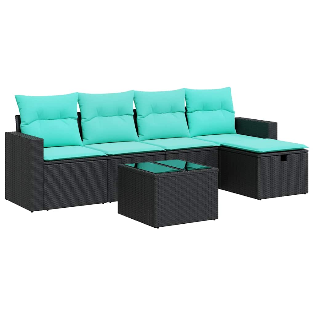 Set Divano da Giardino 6 pz con Cuscini Nero in Polyrattan 3325373