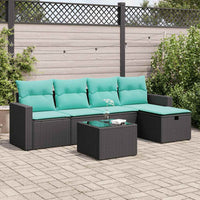 Set Divano da Giardino 6 pz con Cuscini Nero in Polyrattan 3325373