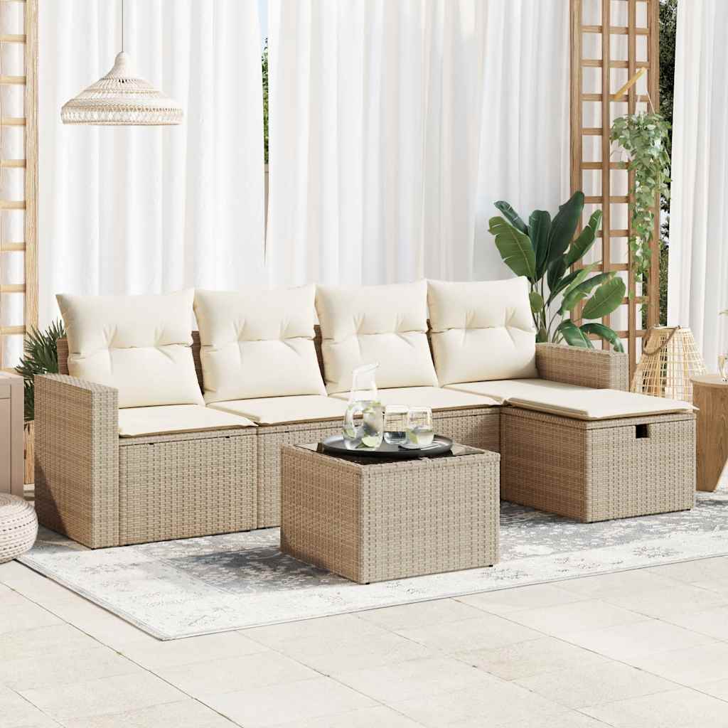 vidaXL Set Divano da Giardino 6 pz con Cuscini Beige in Polyrattan