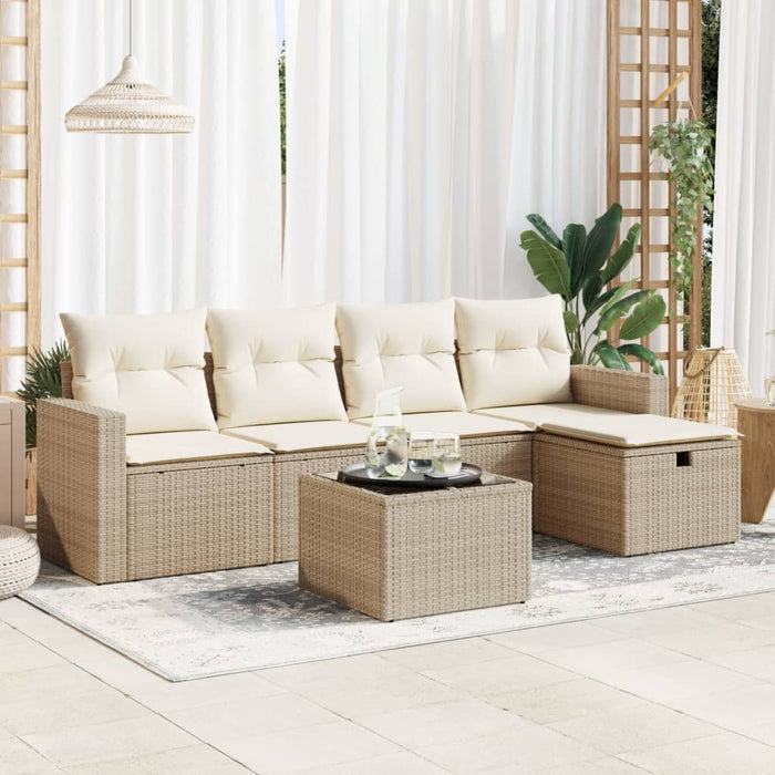Set Divano da Giardino 6 pz con Cuscini Beige in Polyrattan 3325374