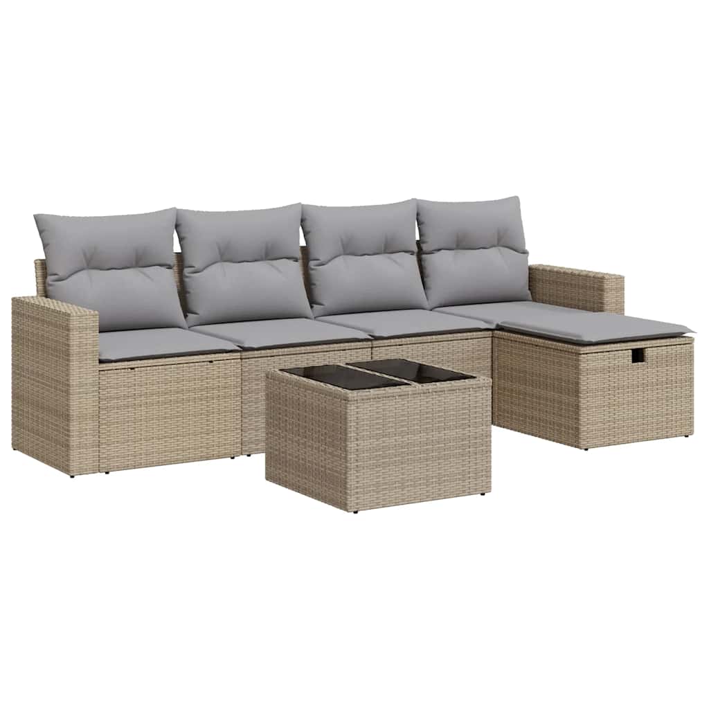 vidaXL Set Divano da Giardino 6 pz con Cuscini Beige in Polyrattan