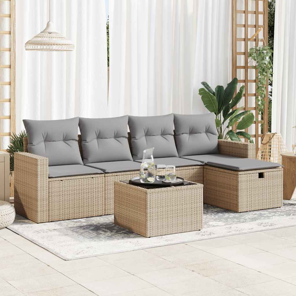 vidaXL Set Divano da Giardino 6 pz con Cuscini Beige in Polyrattan