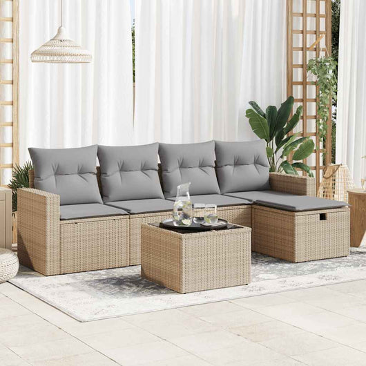 vidaXL Set Divano da Giardino 6 pz con Cuscini Beige in Polyrattan