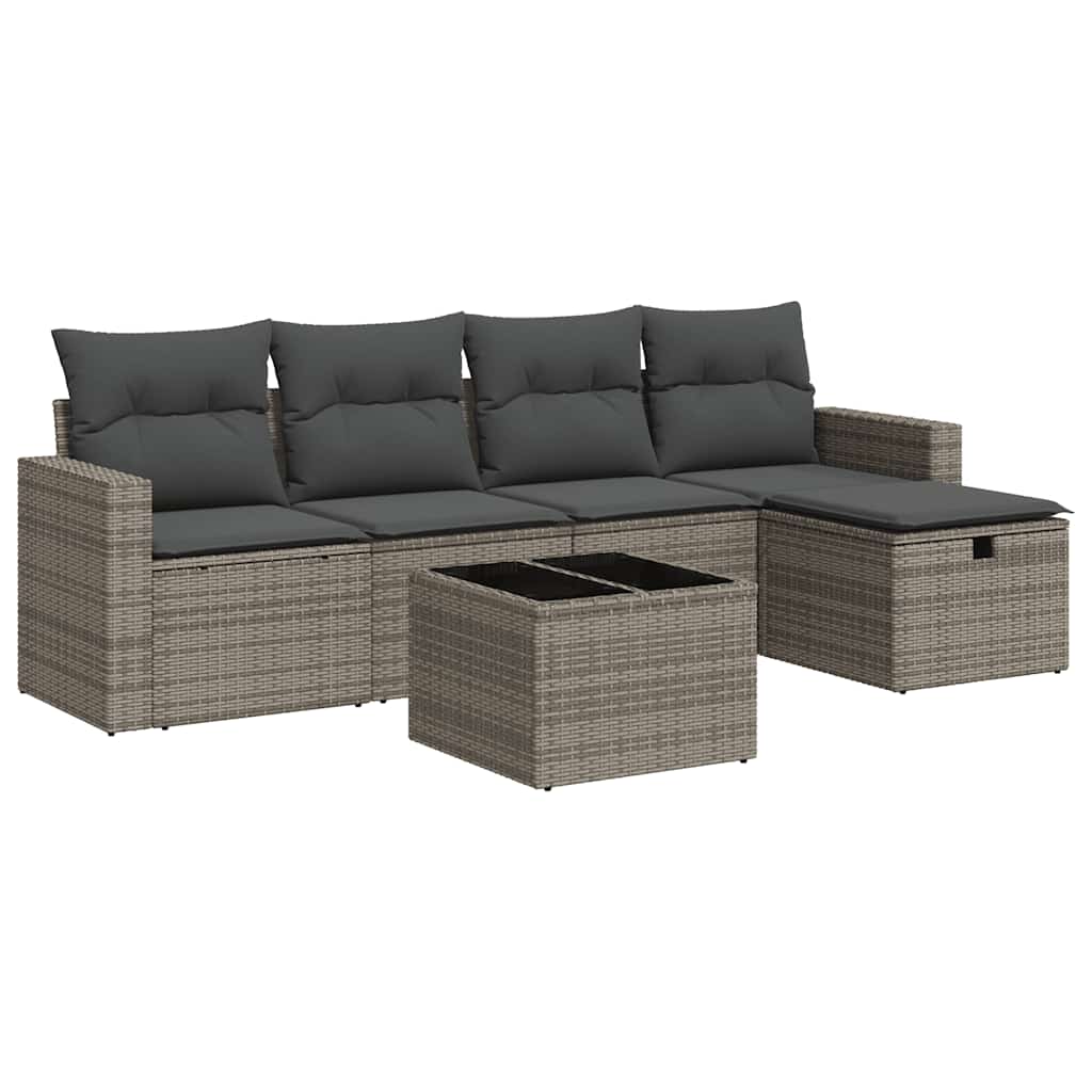 vidaXL Set Divano da Giardino 6 pz con Cuscini Grigio in Polyrattan