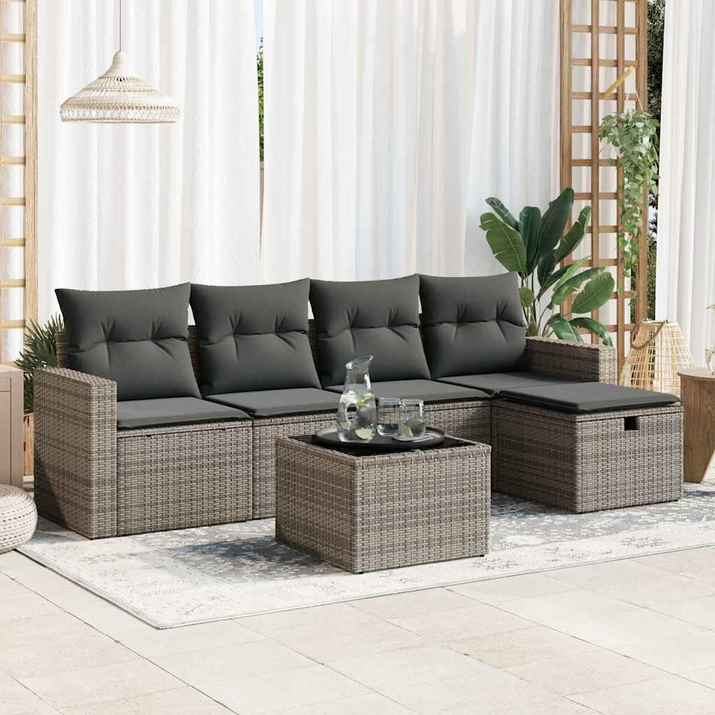 vidaXL Set Divano da Giardino 6 pz con Cuscini Grigio in Polyrattan