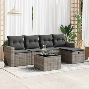 vidaXL Set Divano da Giardino 6 pz con Cuscini Grigio in Polyrattan