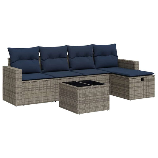 vidaXL Set Divano da Giardino 6 pz con Cuscini Grigio in Polyrattan