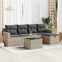 Set Divano da Giardino 6pz con Cuscini Grigio Chiaro Polyrattan
