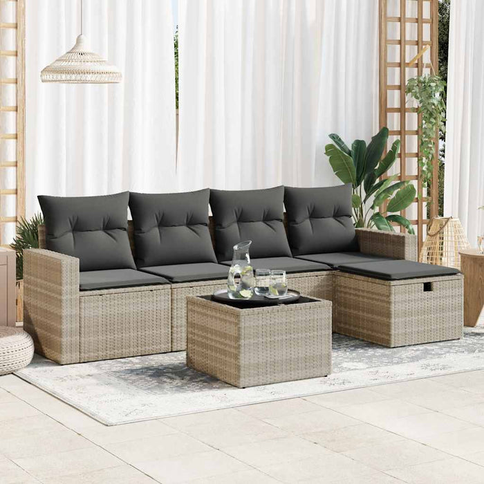 Set Divano da Giardino 6pz con Cuscini Grigio Chiaro Polyrattan