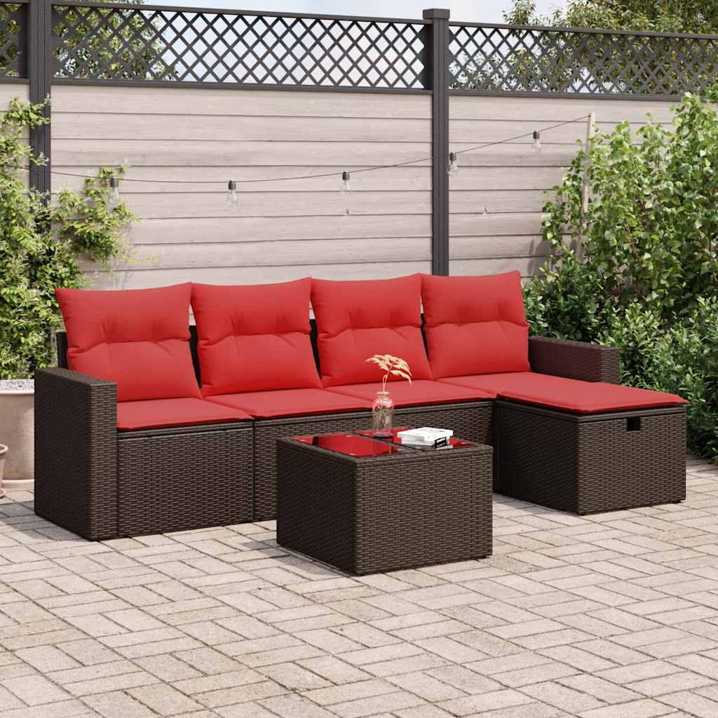 vidaXL Set Divano da Giardino 6 pz con Cuscini Marrone in Polyrattan