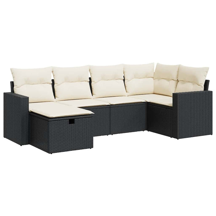 Set Divano da Giardino 6 pz con Cuscini Nero in Polyrattan 3325382