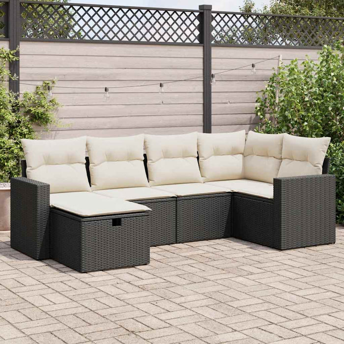 vidaXL Set Divano da Giardino 6 pz con Cuscini Nero in Polyrattan