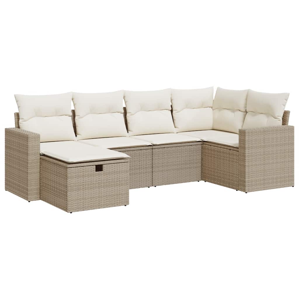Set Divano da Giardino 6 pz con Cuscini Beige in Polyrattan