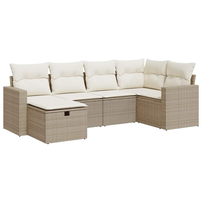 Set Divano da Giardino 6 pz con Cuscini Beige in Polyrattan